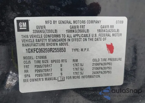 2009 GMC Yukon Xl 1500 Denali z USA, uszkodzony, nr VIN 1GKFC06259R255850